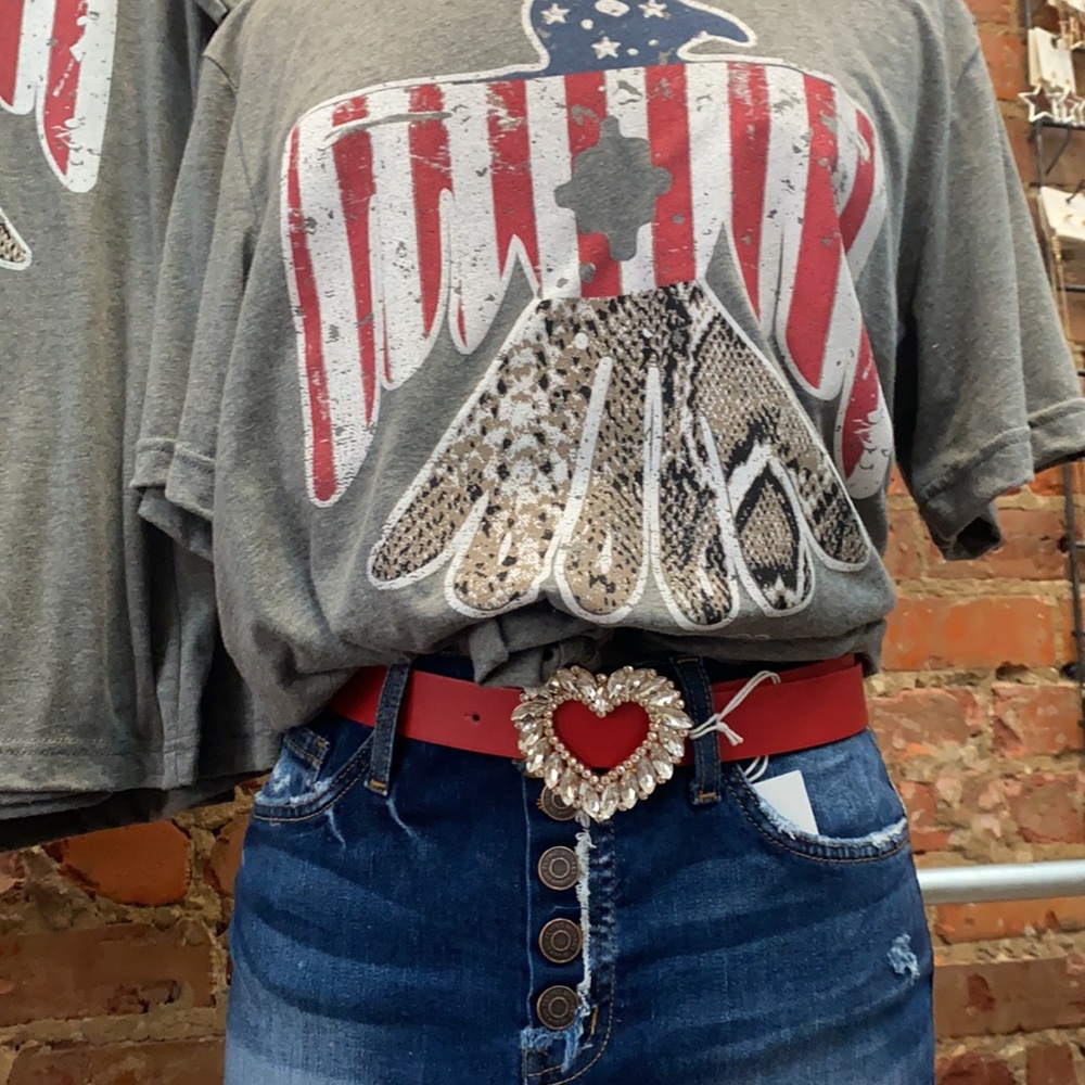 Red Rhinestone Heart Belt - Picture 2 of 15